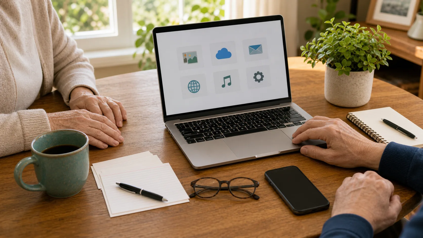 Accompagnement patient d'une personne âgée avec un ordinateur portable